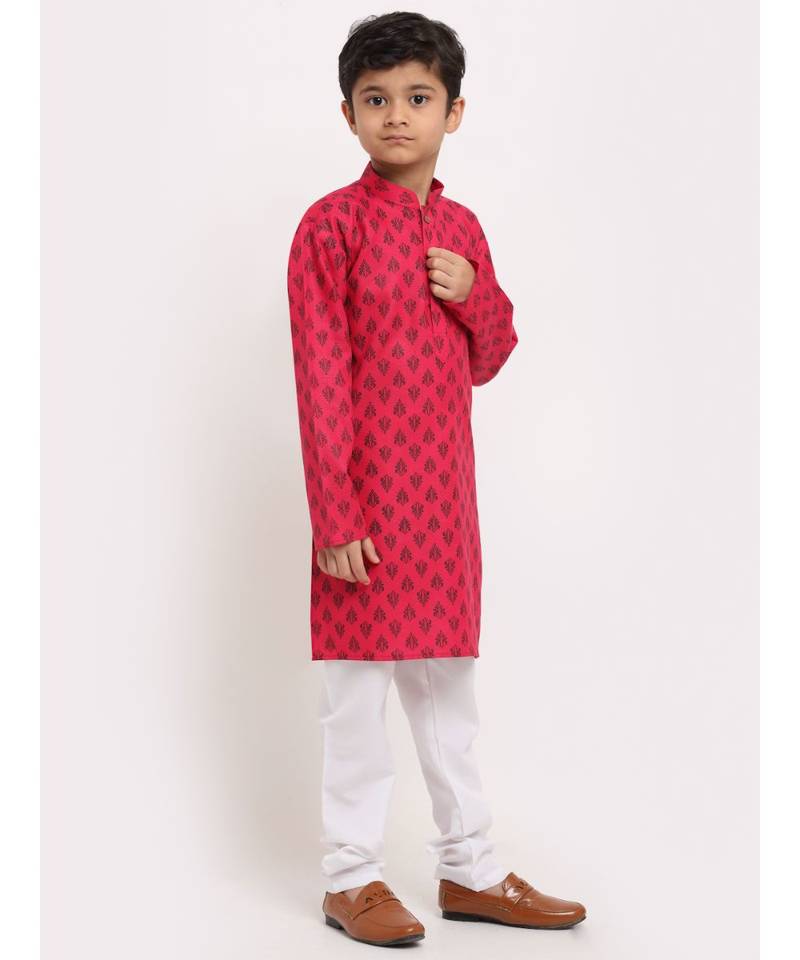 Boys Pink Printed Cotton Kurta