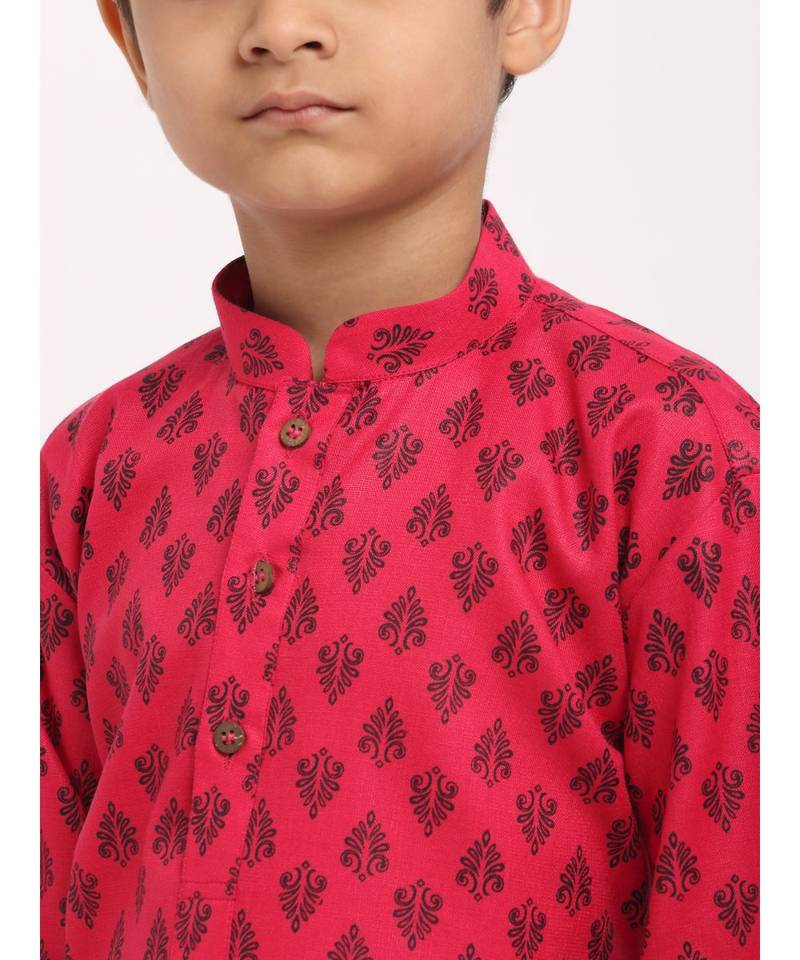 Boys Pink Printed Cotton Kurta