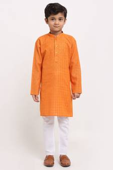 Boys Orange Cotton Kurta