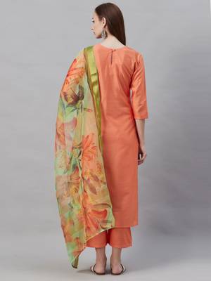 Indo Era Orange Embroidered Straight Kurta Palazzo with Dupatta Set 2