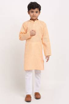 Boys Peach Cotton Kurta