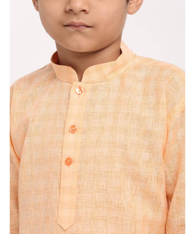 Boys Peach Cotton Kurta