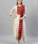 Indo Era Cream Solid Straight Kurta Palazzo with Dupatta Set