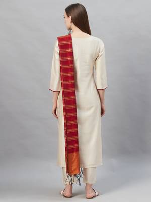 Indo Era Cream Solid Straight Kurta Palazzo with Dupatta Set 2