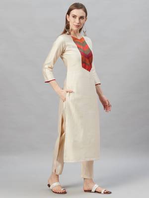 Indo Era Cream Solid Straight Kurta Palazzo with Dupatta Set 3
