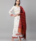 Indo Era White Foil Printed Straight Kurta with Palazzo Dupatta Set