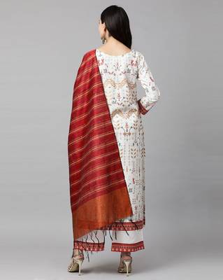 Indo Era White Foil Printed Straight Kurta with Palazzo Dupatta Set 2