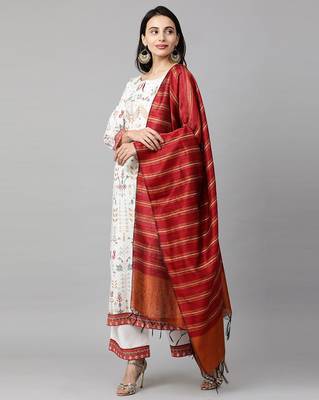 Indo Era White Foil Printed Straight Kurta with Palazzo Dupatta Set 4