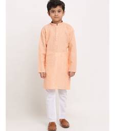 Boys Peach Embroidered Cotton Kurta