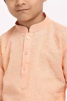 Boys Peach Embroidered Cotton Kurta