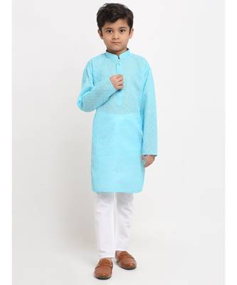 Boys Blue Embroidered Cotton Kurta 1