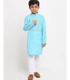 Boys Blue Embroidered Cotton Kurta