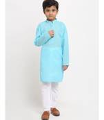 Boys Blue Embroidered Cotton Kurta