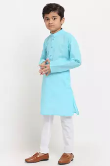 Boys Blue Embroidered Cotton Kurta