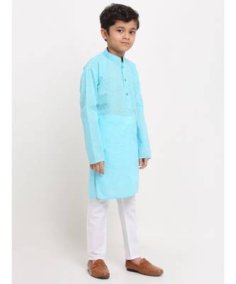 Boys Blue Embroidered Cotton Kurta 3