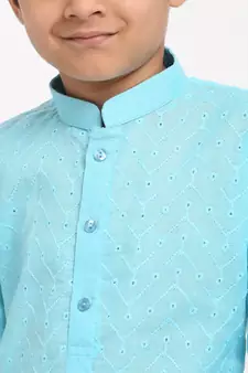 Boys Blue Embroidered Cotton Kurta