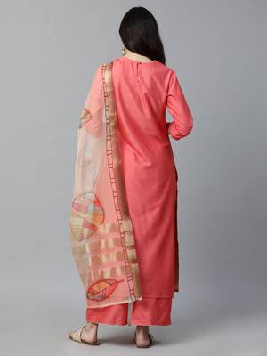 Indo Era Red Embroidered Straight Kurta Palazzo with Dupatta Set 2