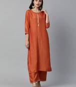Indo Era Orange Solid Straight Kurta with Palazzo Sets