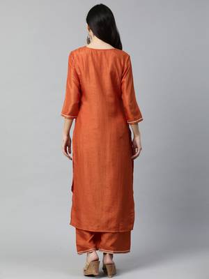 Indo Era Orange Solid Straight Kurta with Palazzo Sets 2