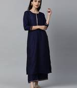 Indo Era Navy Blue Solid Straight Kurta with Palazzo Sets