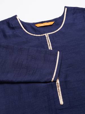 Indo Era Navy Blue Solid Straight Kurta with Palazzo Sets 5