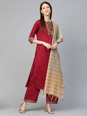 Indo Era Magenta Solid Straight Kurta with Palazzo Sets 1