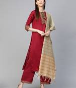 Indo Era Magenta Solid Straight Kurta with Palazzo Sets