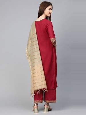 Indo Era Magenta Solid Straight Kurta with Palazzo Sets 2