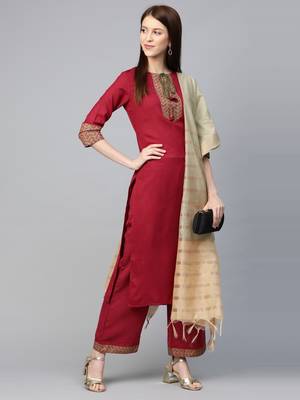 Indo Era Magenta Solid Straight Kurta with Palazzo Sets 3