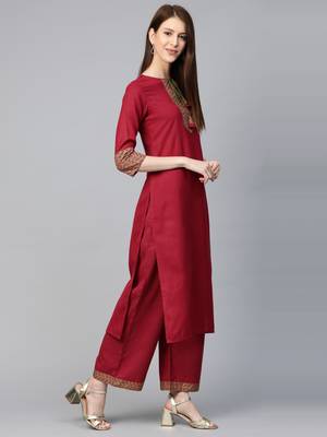 Indo Era Magenta Solid Straight Kurta with Palazzo Sets 4
