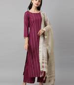 Indo Era Magenta Solid Straight Kurta Palazzo withDupatta Sets