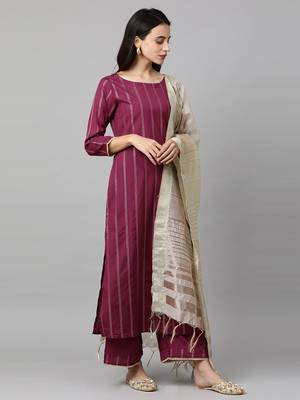 Indo Era Magenta Solid Straight Kurta Palazzo withDupatta Sets 3