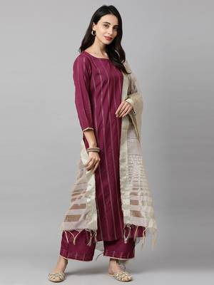 Indo Era Magenta Solid Straight Kurta Palazzo withDupatta Sets 5