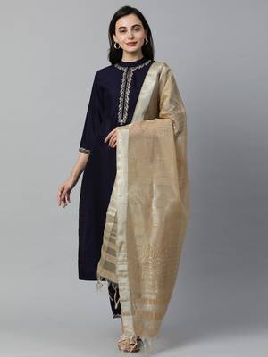Indo Era Navy Blue Embroidered Straight Kurta Palazzo with Dupatta Sets 1