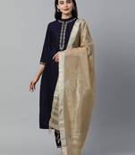 Indo Era Navy Blue Embroidered Straight Kurta Palazzo with Dupatta Sets