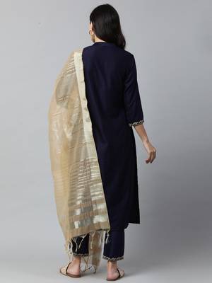 Indo Era Navy Blue Embroidered Straight Kurta Palazzo with Dupatta Sets 2