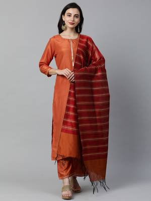 Indo Era Orange Solid Straight Kurta Palazzo with Dupatta Sets 1