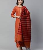 Indo Era Orange Solid Straight Kurta Palazzo with Dupatta Sets