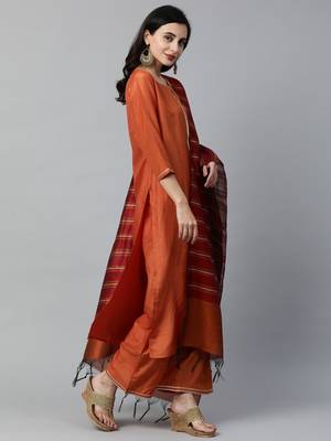 Indo Era Orange Solid Straight Kurta Palazzo with Dupatta Sets 3