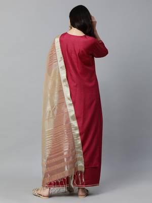 Indo Era Red Solid Straight Kurta Palazzo with Dupatta Sets 2