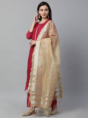 Indo Era Red Solid Straight Kurta Palazzo with Dupatta Sets 4