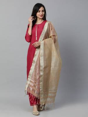 Indo Era Red Solid Straight Kurta Palazzo with Dupatta Sets 5