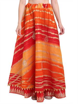 Orange printed cotton skirts 1