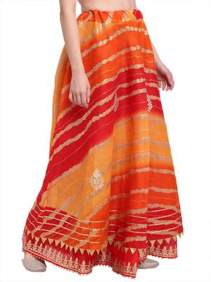Orange printed cotton skirts 3