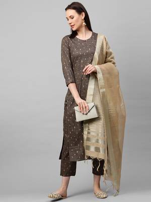 Indo Era Brown Solid Straight Kurta with Palazzo Sets 1