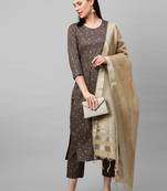 Indo Era Brown Solid Straight Kurta with Palazzo Sets