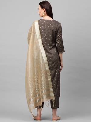 Indo Era Brown Solid Straight Kurta with Palazzo Sets 2