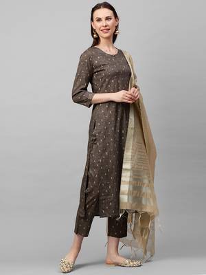Indo Era Brown Solid Straight Kurta with Palazzo Sets 3