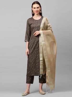 Indo Era Brown Solid Straight Kurta with Palazzo Sets 5