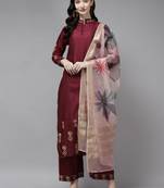 Indo Era Magenta Embroidered Staright Kurta with Palazzo Set